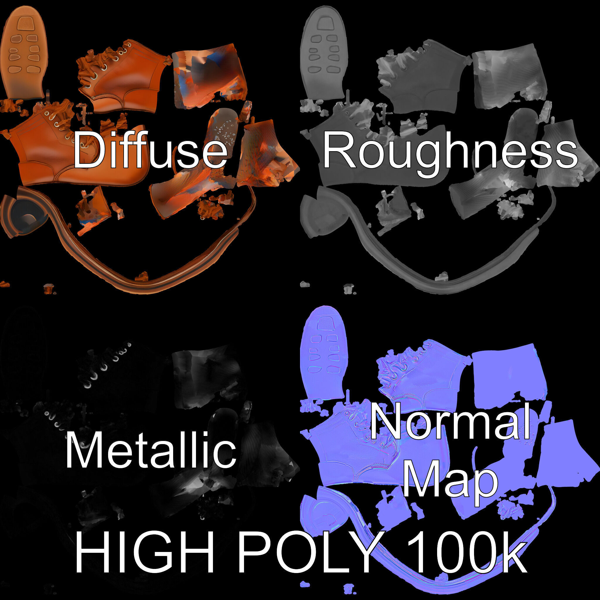 Realistic Leather Boot Model Pack for Rendering and Games Low-poly 3D model_2