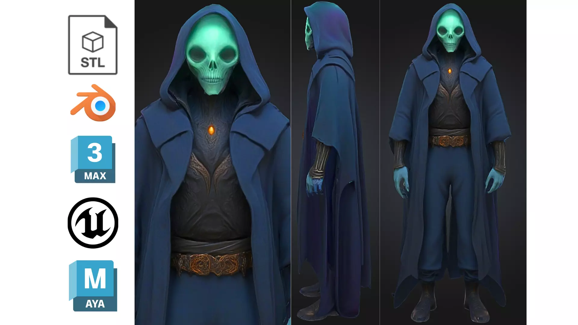Dark Fantasy Undead Mage Low-poly 3D model_0