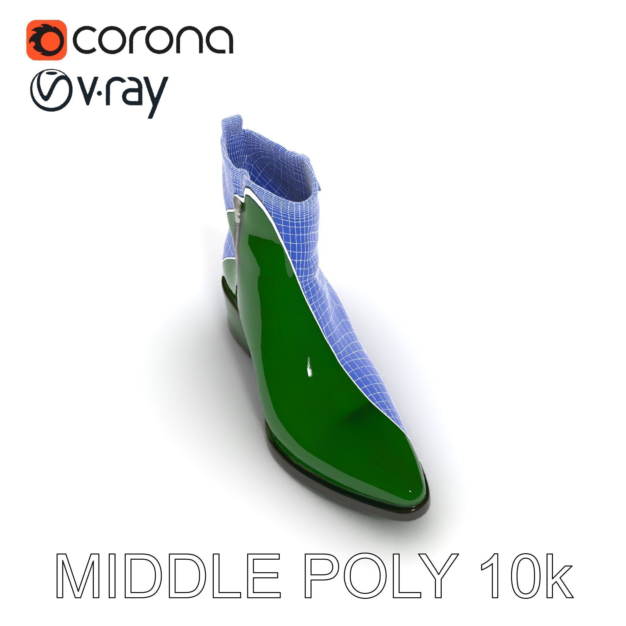 Elegant Green Croc Pattern Ankle Boot D Model Pack Low-poly 3D model_31