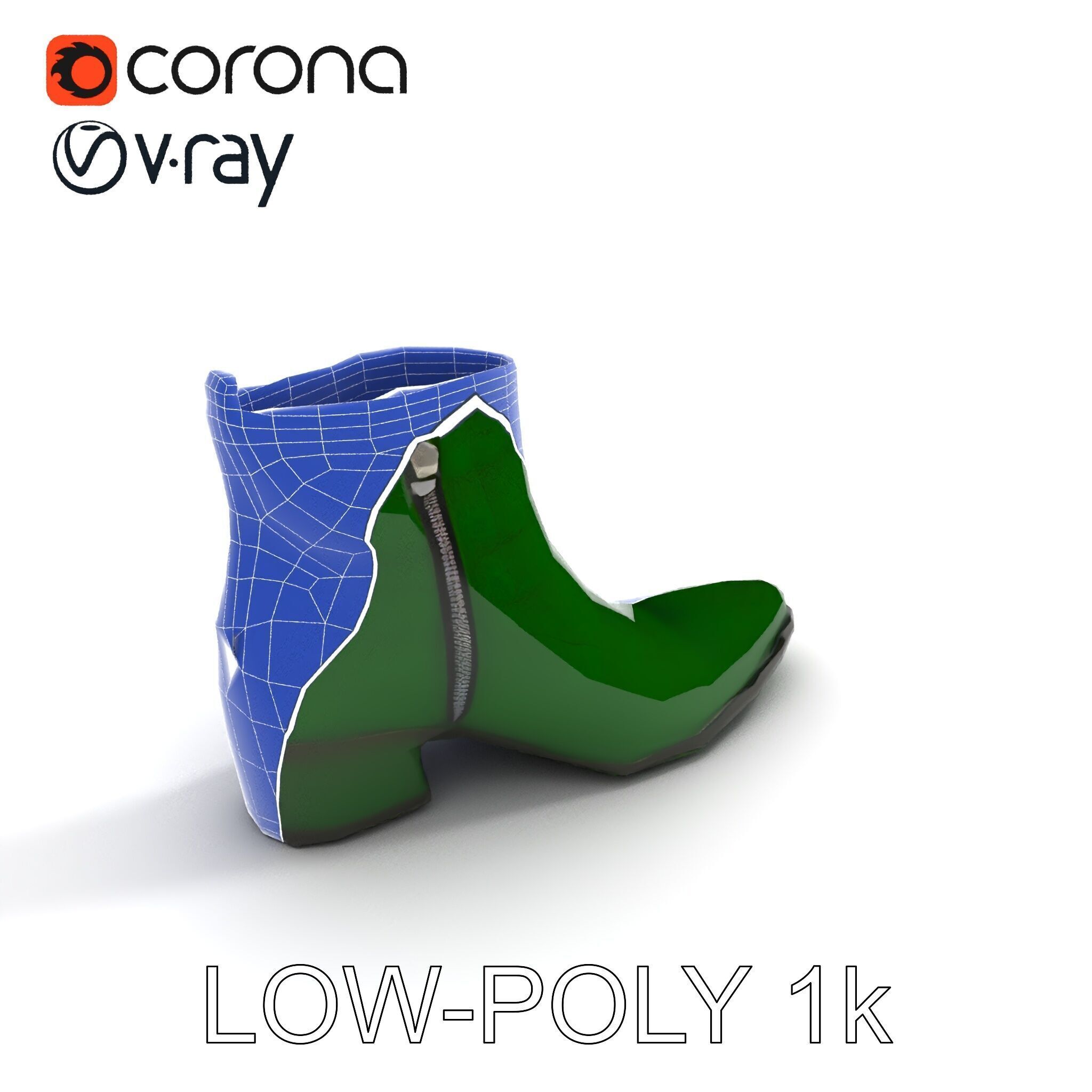 Elegant Green Croc Pattern Ankle Boot D Model Pack Low-poly 3D model_7