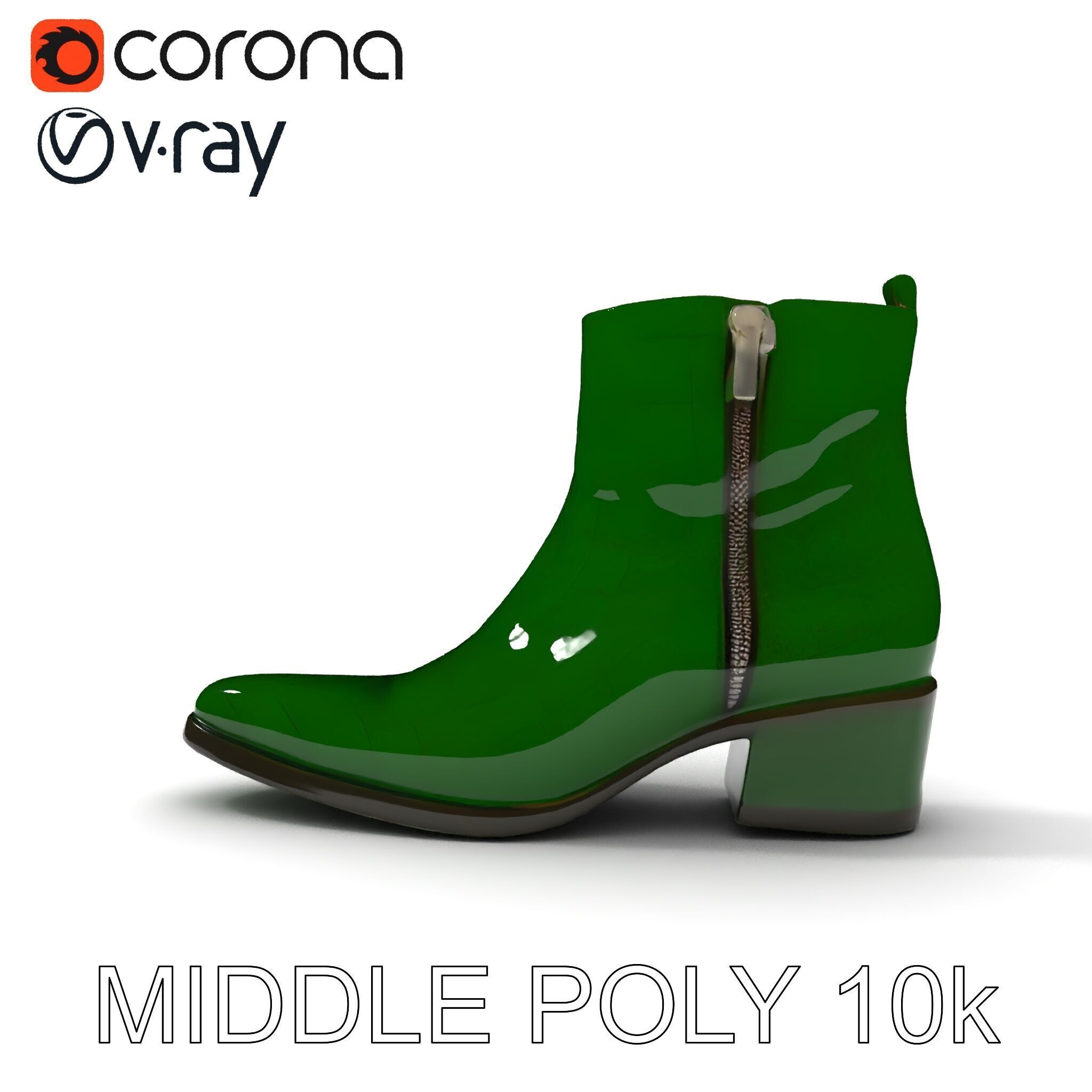 Elegant Green Croc Pattern Ankle Boot D Model Pack Low-poly 3D model_6