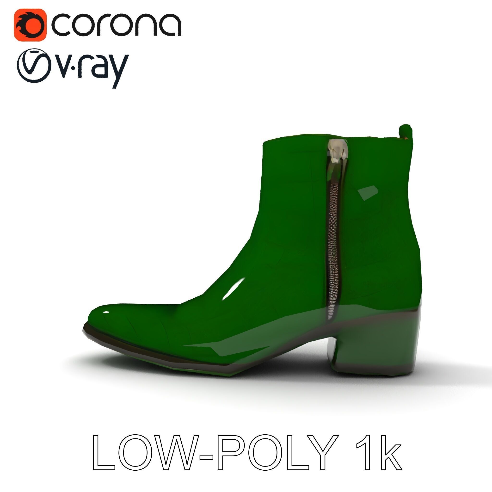 Elegant Green Croc Pattern Ankle Boot D Model Pack Low-poly 3D model_32