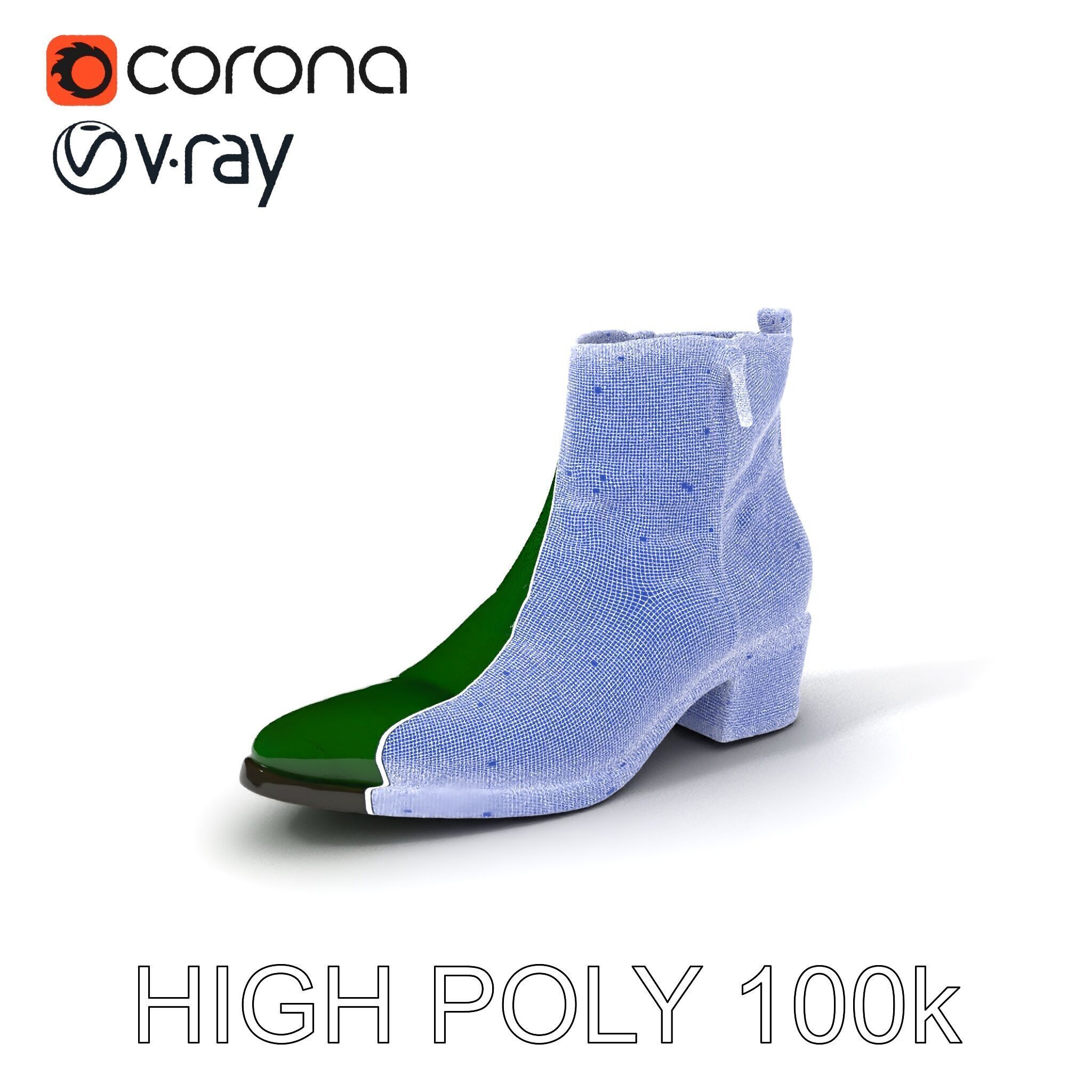 Elegant Green Croc Pattern Ankle Boot D Model Pack Low-poly 3D model_3