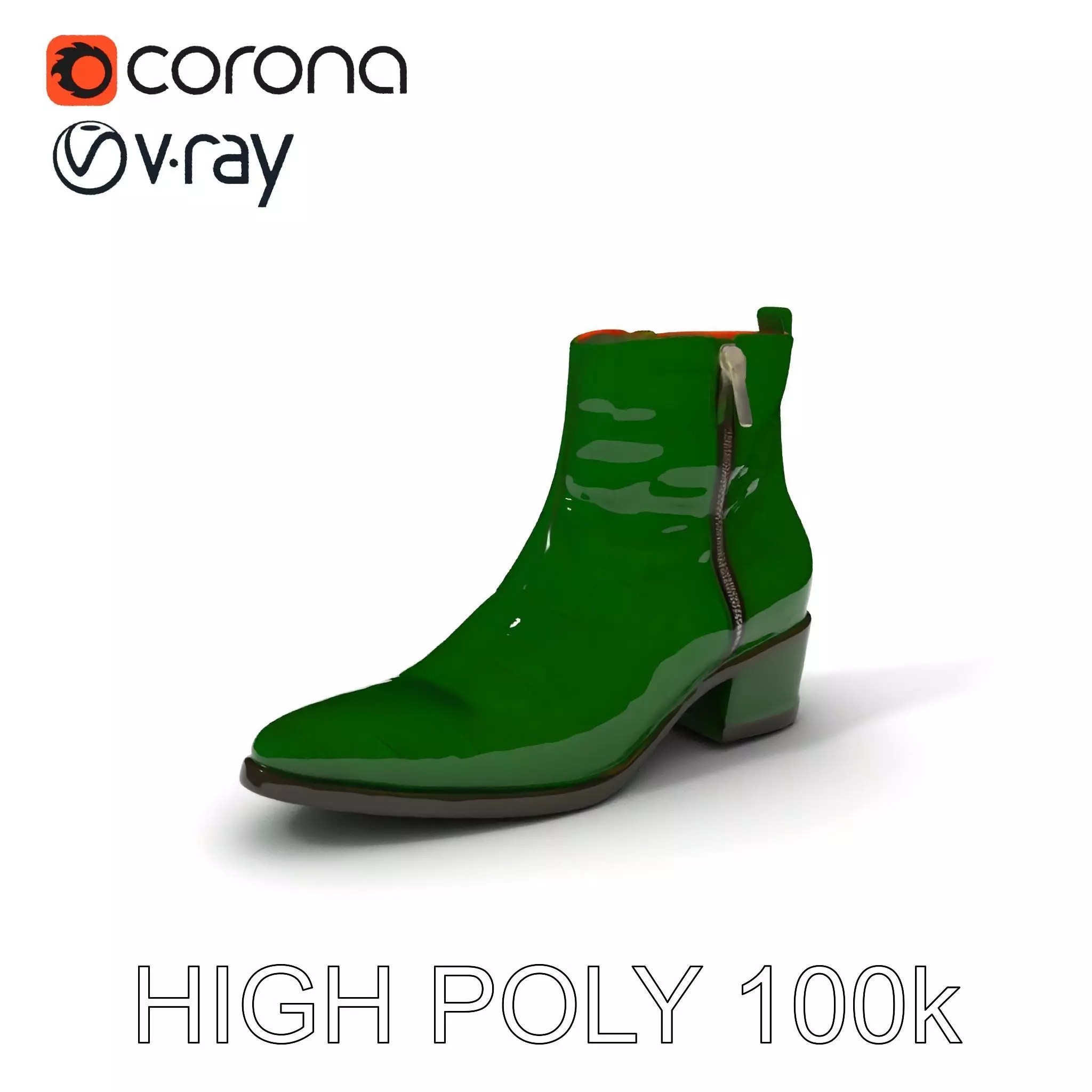 Elegant Green Croc Pattern Ankle Boot D Model Pack Low-poly 3D model_0