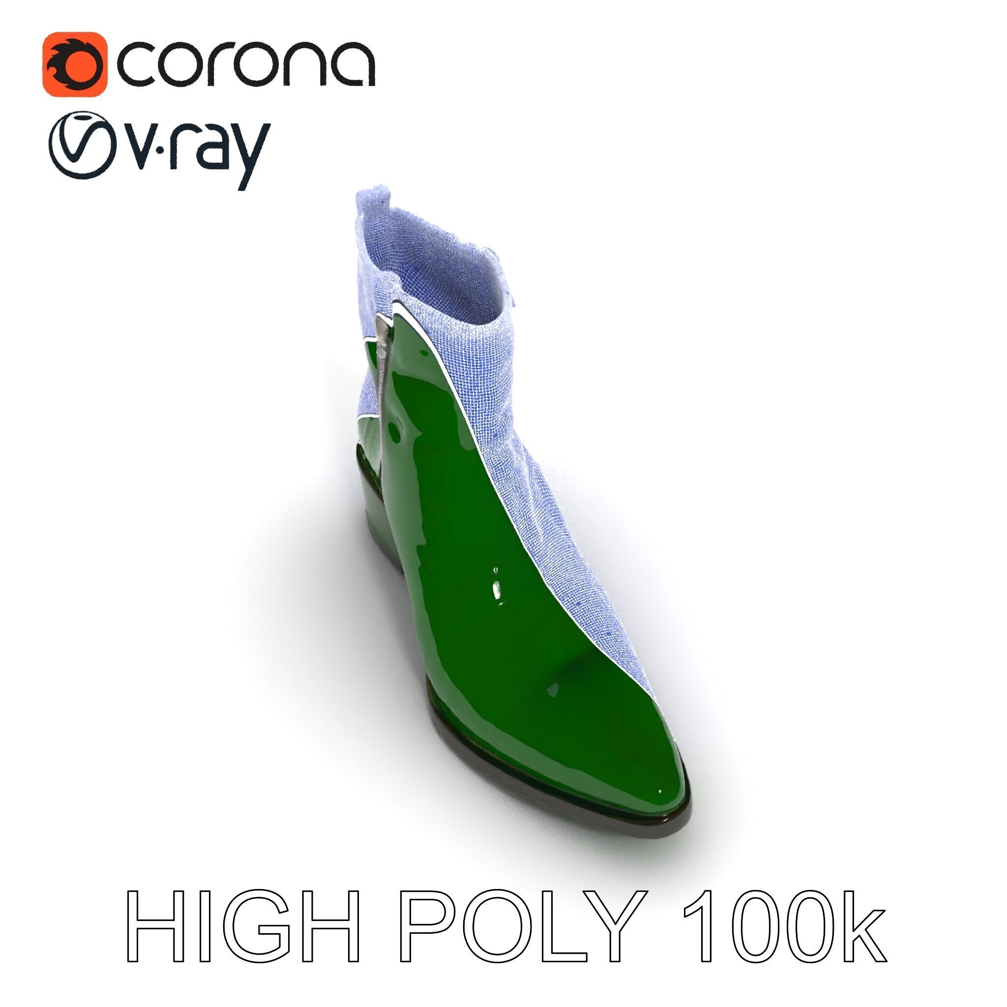 Elegant Green Croc Pattern Ankle Boot D Model Pack Low-poly 3D model_33