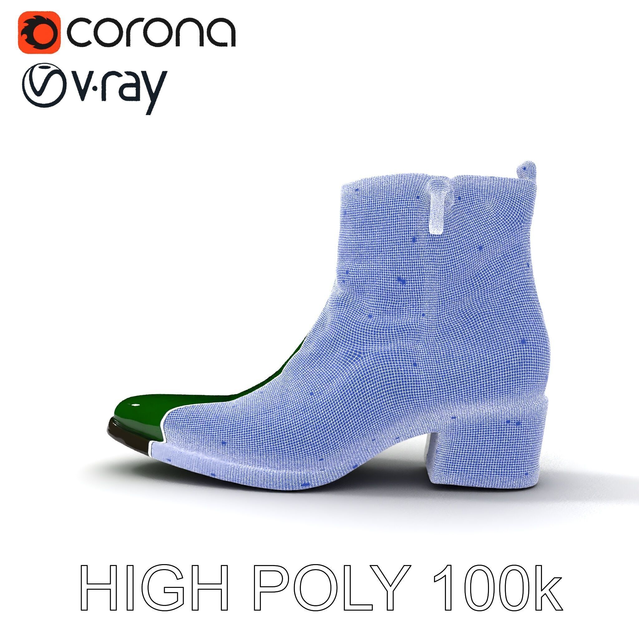 Elegant Green Croc Pattern Ankle Boot D Model Pack Low-poly 3D model_27