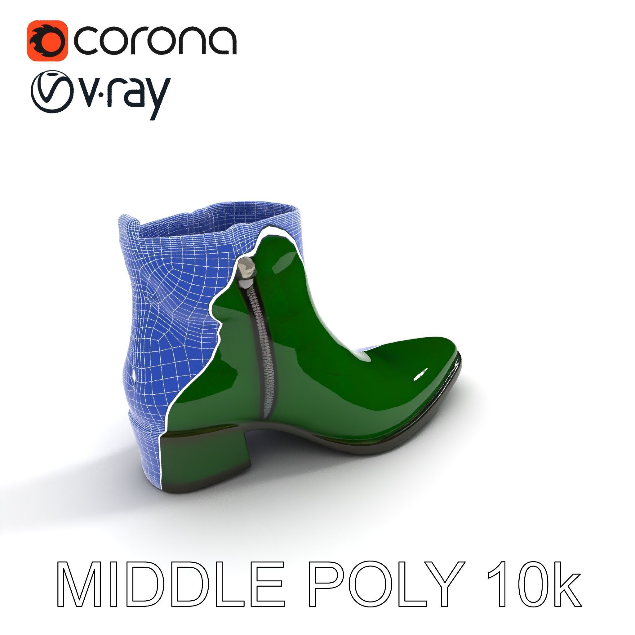 Elegant Green Croc Pattern Ankle Boot D Model Pack Low-poly 3D model_14