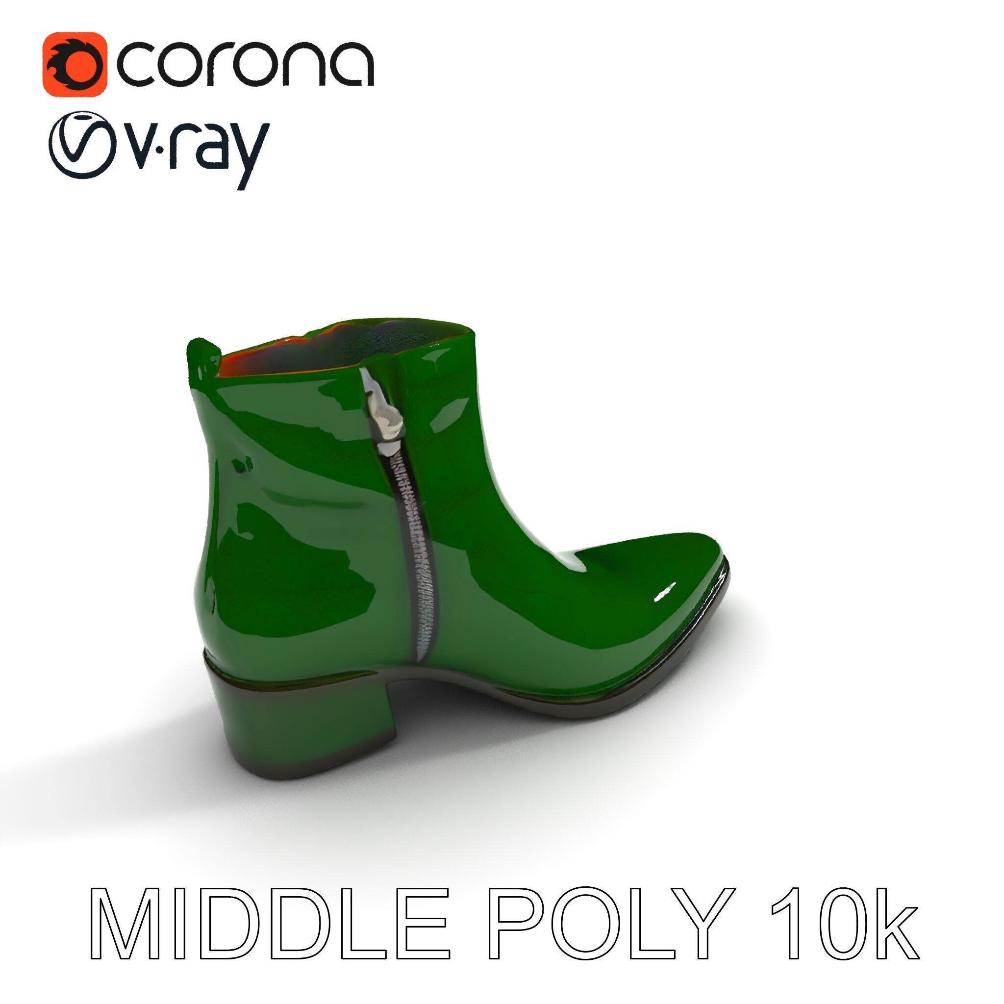 Elegant Green Croc Pattern Ankle Boot D Model Pack Low-poly 3D model_16