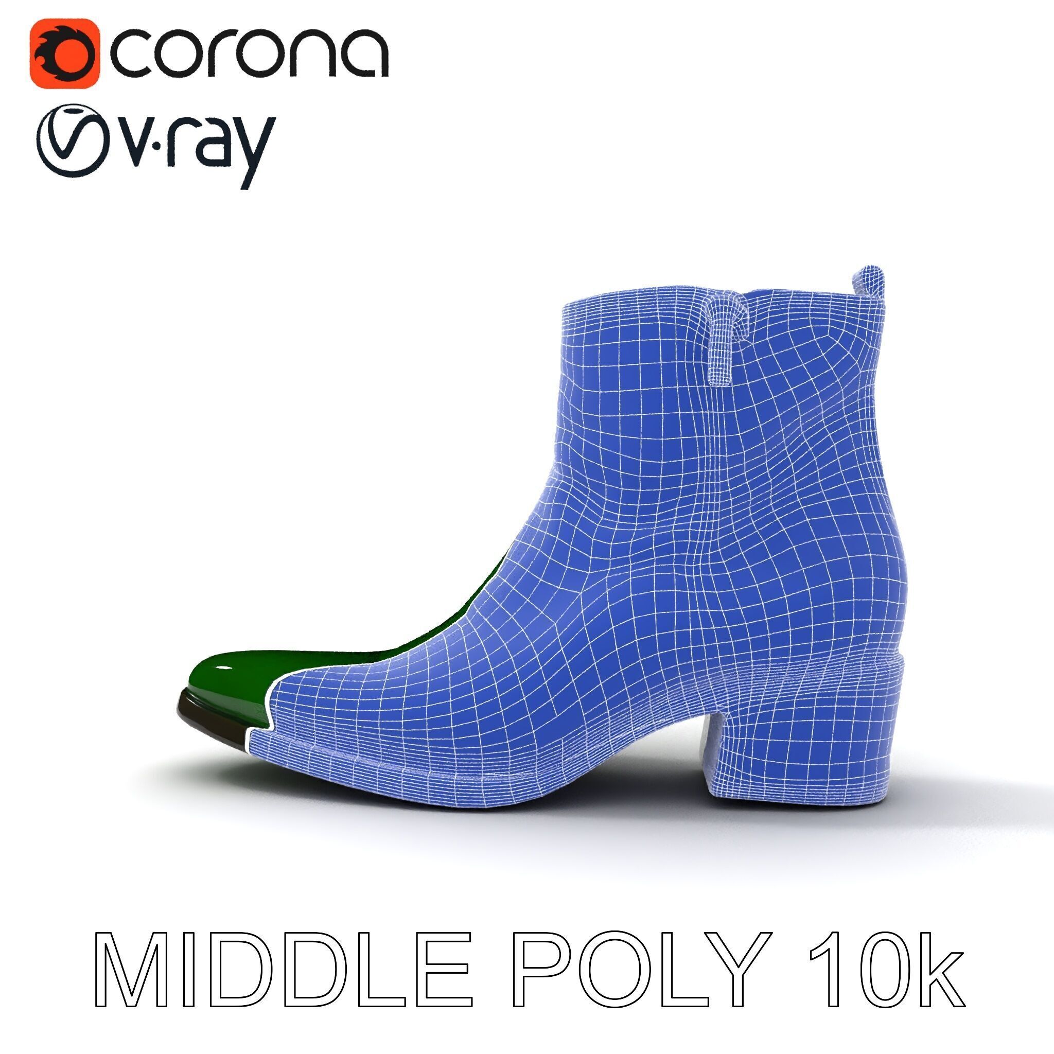 Elegant Green Croc Pattern Ankle Boot D Model Pack Low-poly 3D model_9