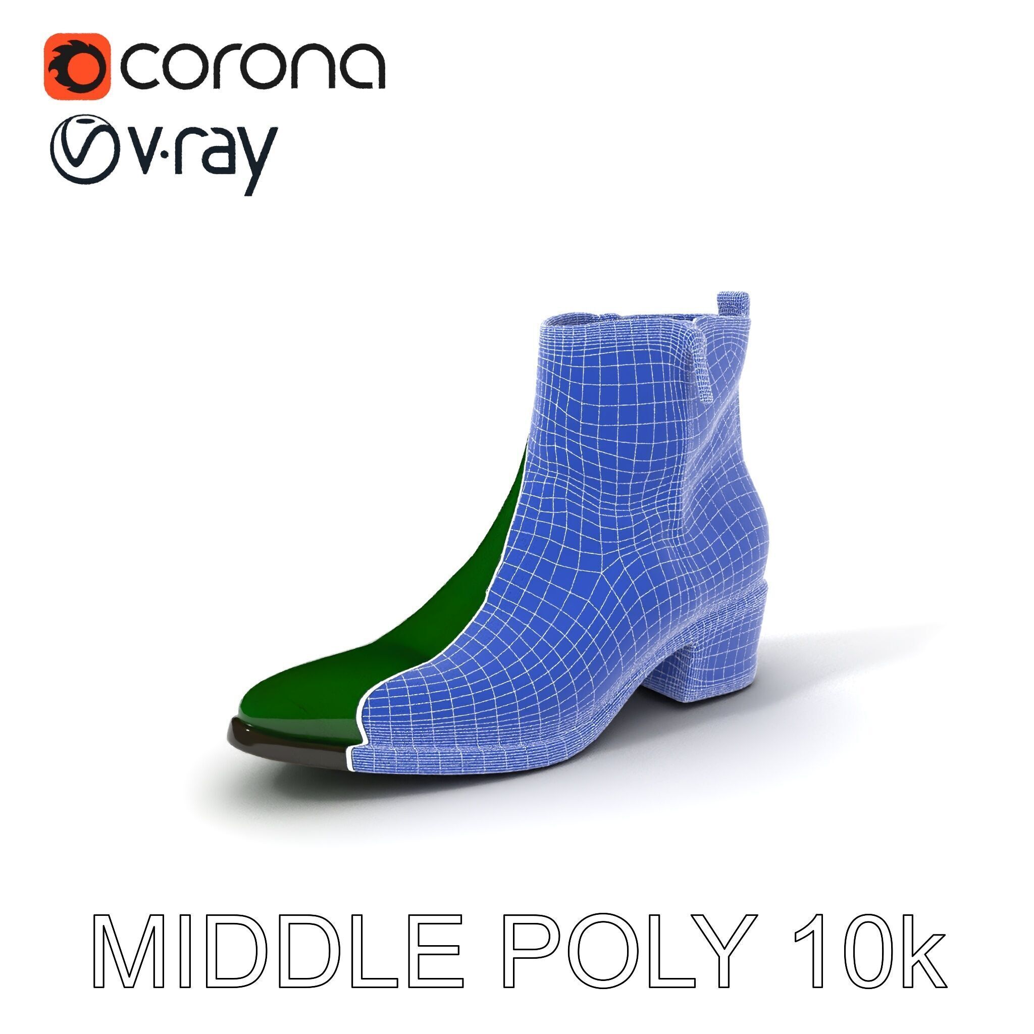 Elegant Green Croc Pattern Ankle Boot D Model Pack Low-poly 3D model_19