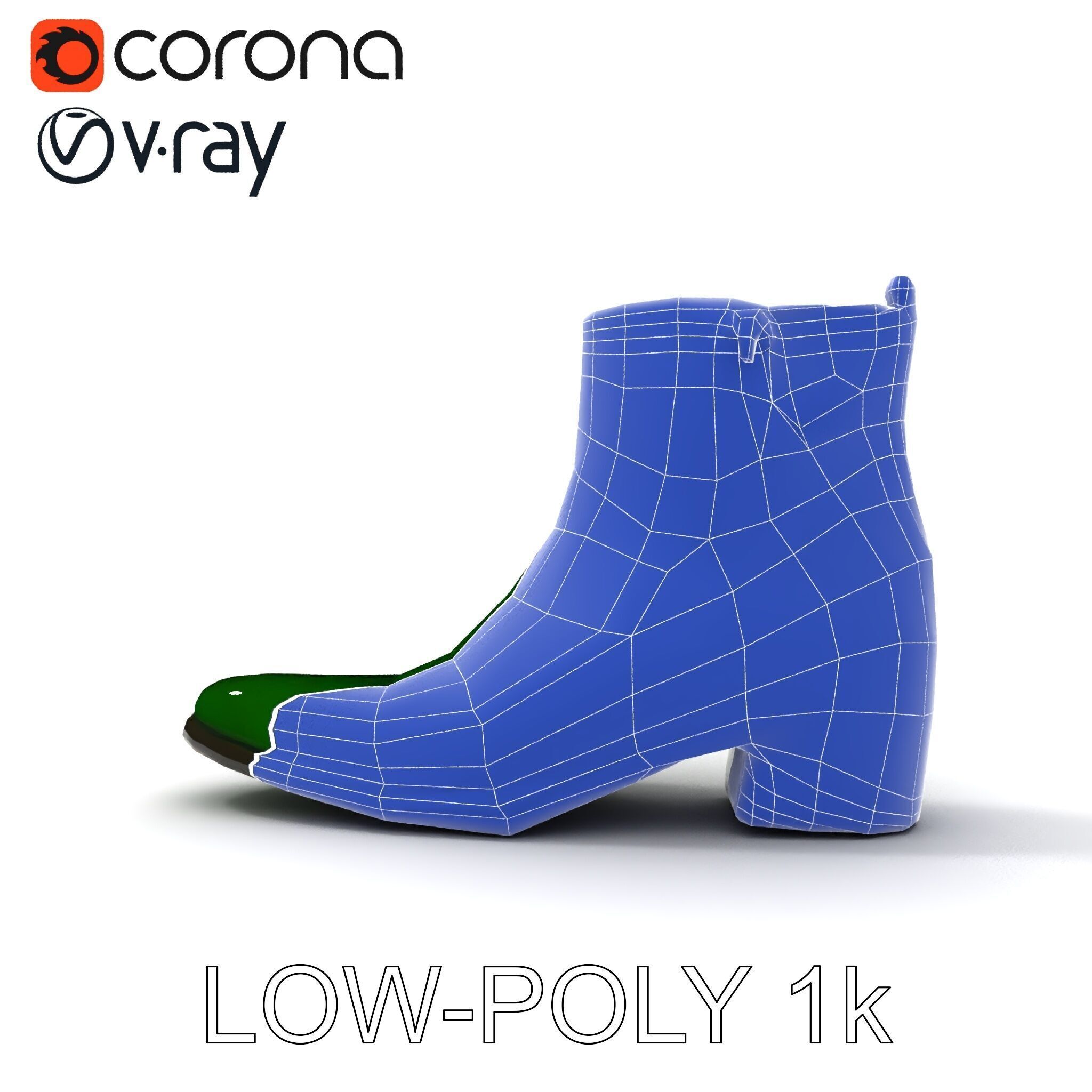 Elegant Green Croc Pattern Ankle Boot D Model Pack Low-poly 3D model_29