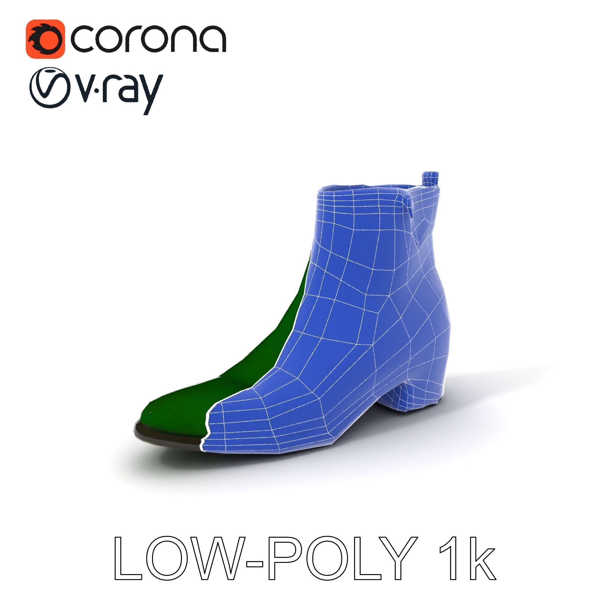 Elegant Green Croc Pattern Ankle Boot D Model Pack Low-poly 3D model_26