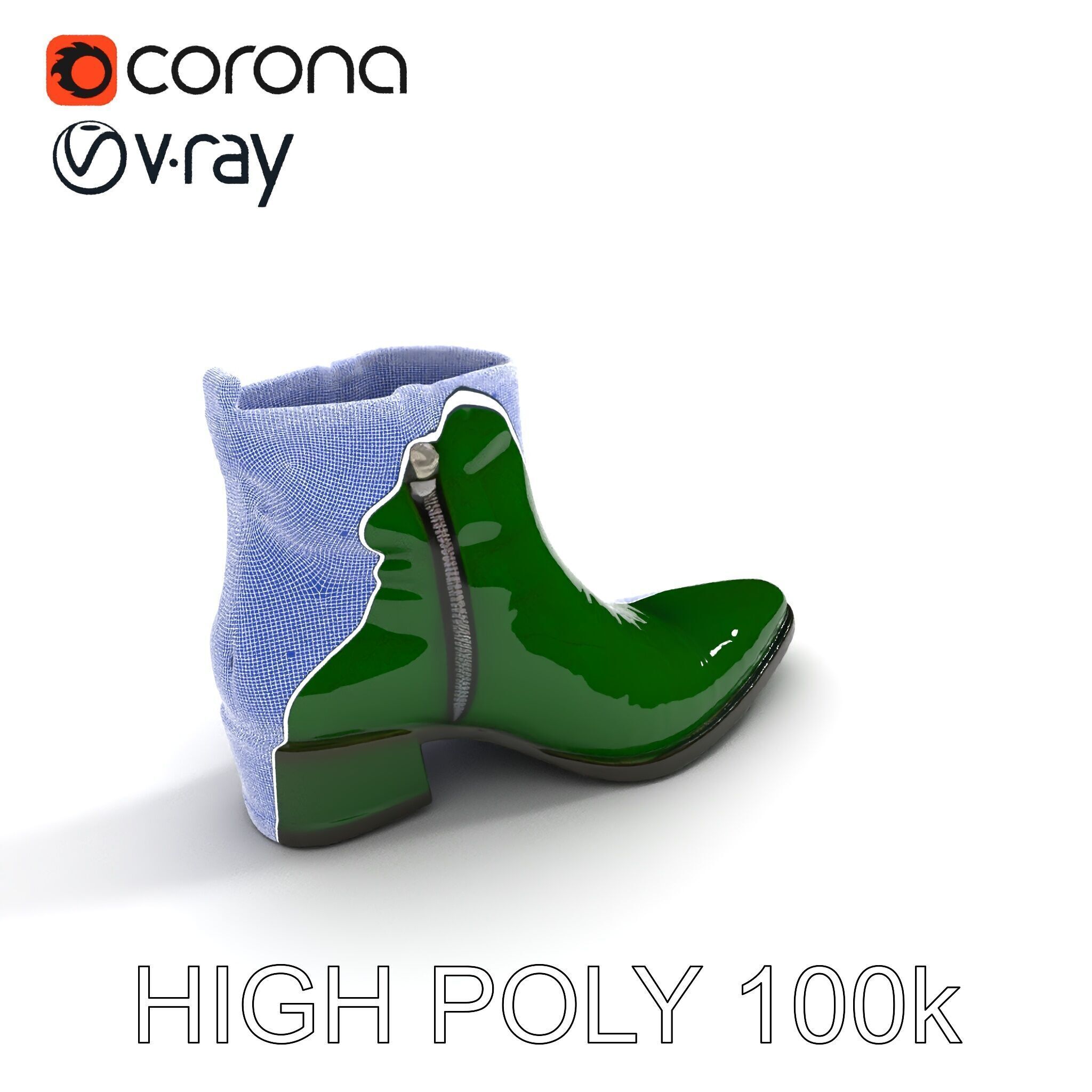 Elegant Green Croc Pattern Ankle Boot D Model Pack Low-poly 3D model_13