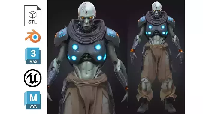 Sci-Fi Undead Cyborg Low-poly 3D model