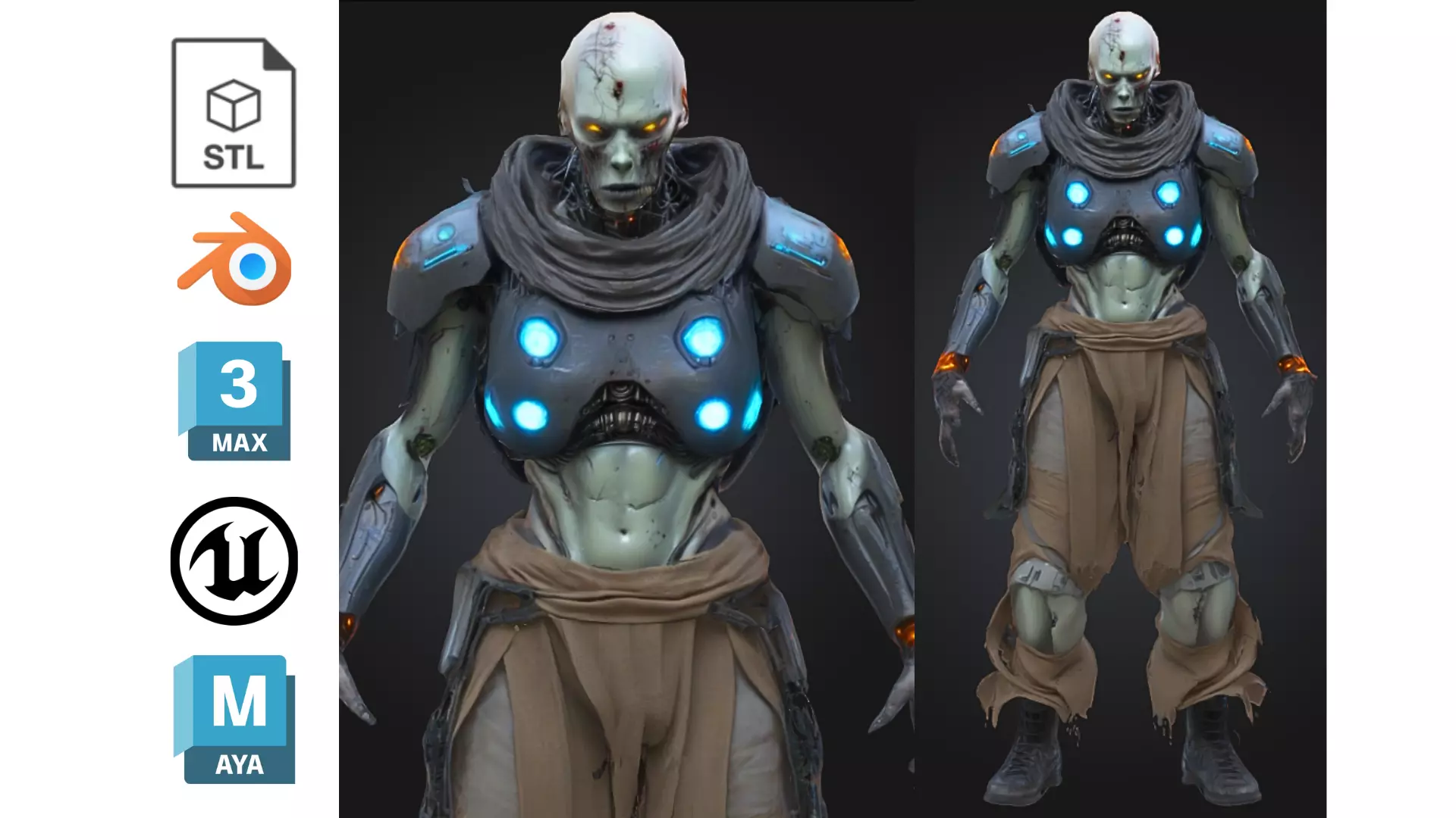 Sci-Fi Undead Cyborg Low-poly 3D model_0