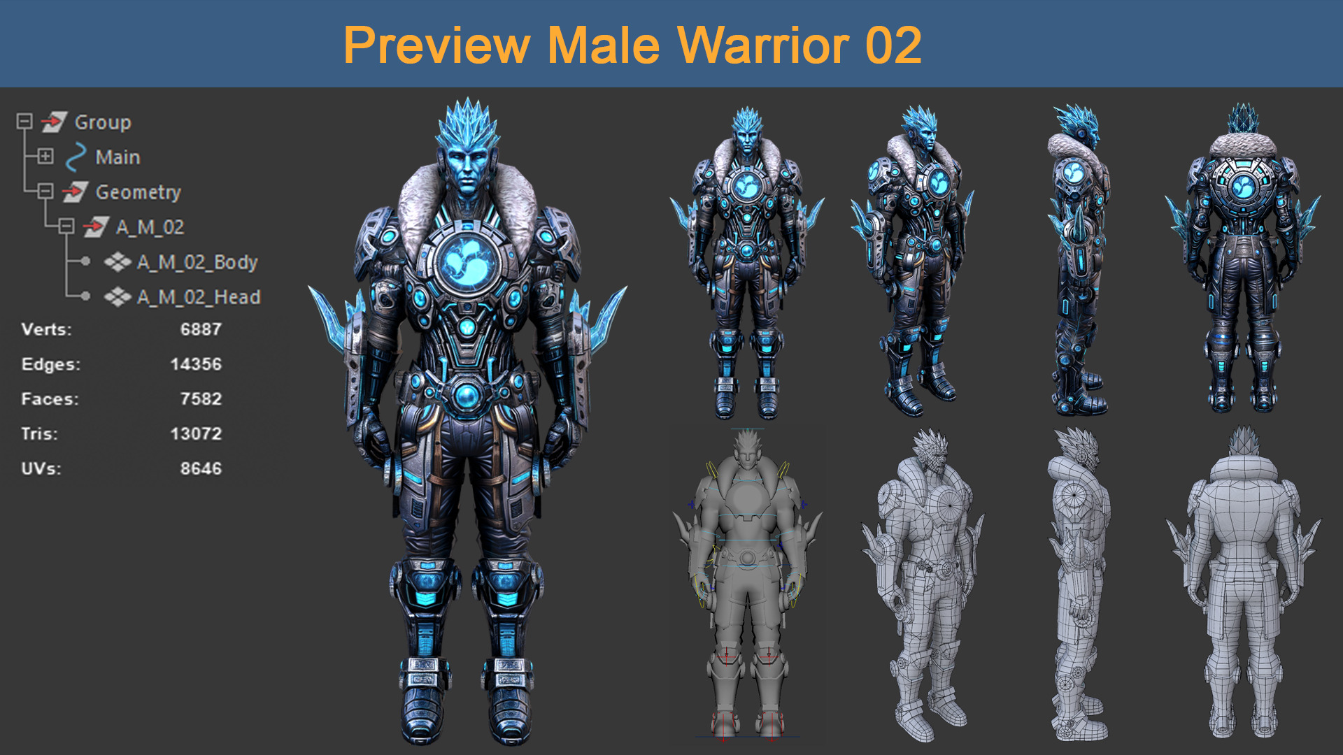Character Male Warriors 02 - Ready for game Low-poly 3D model_8