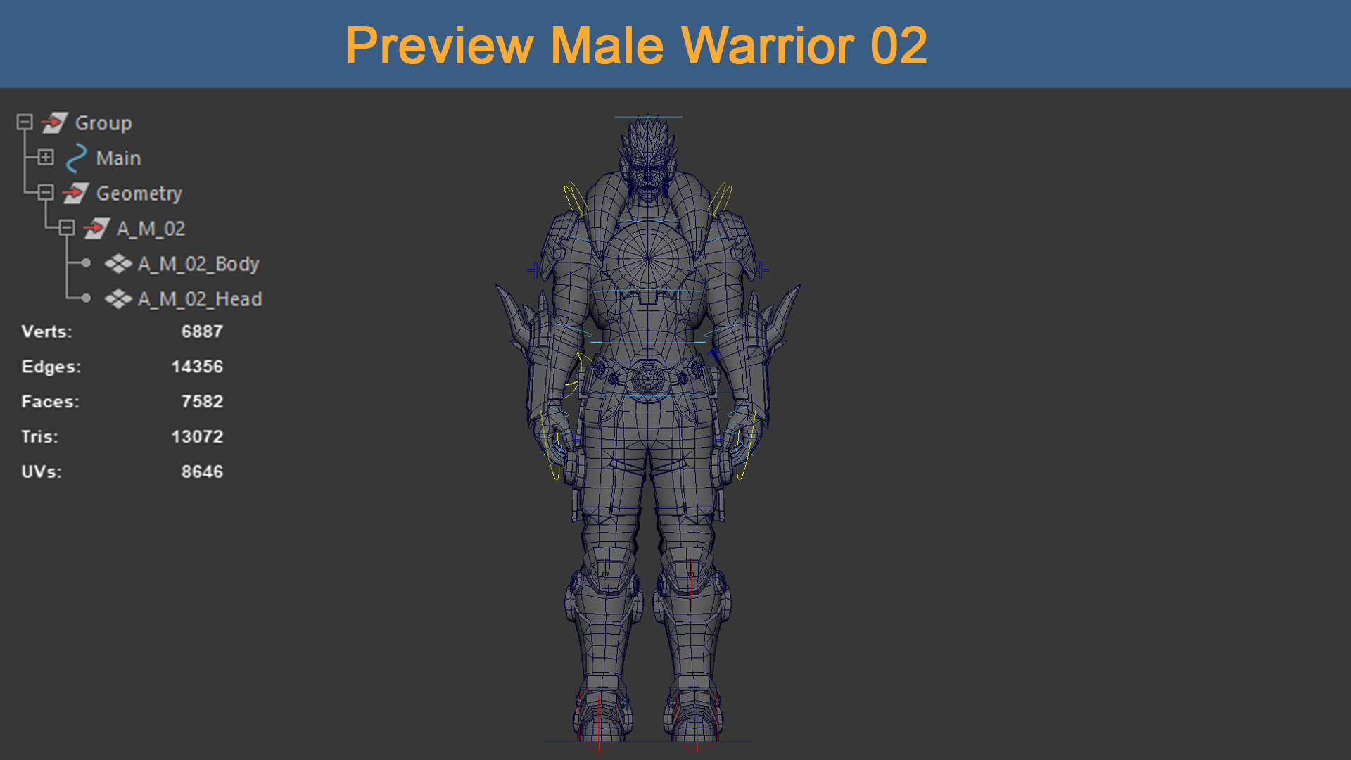 Character Male Warriors 02 - Ready for game Low-poly 3D model_1