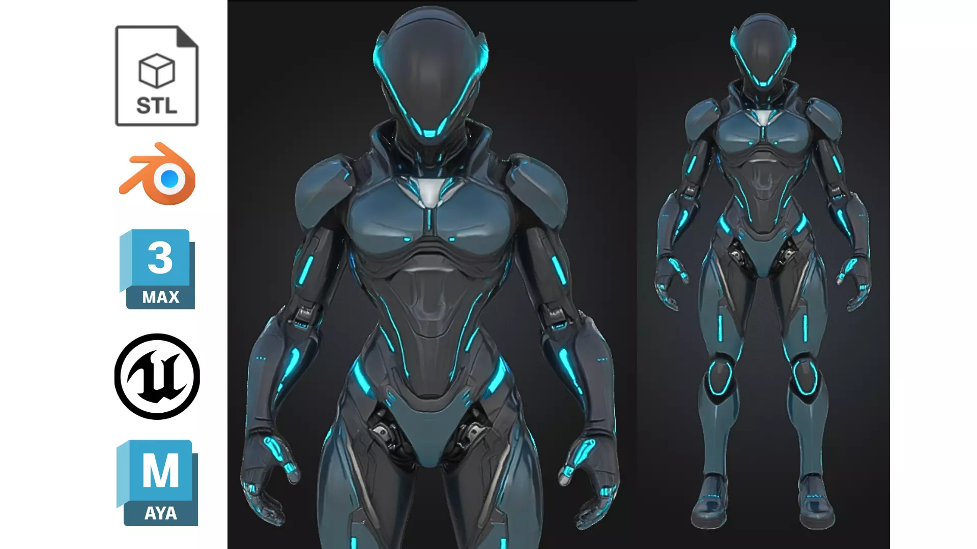 Female Sci-Fi Cyborg Character Low-poly 3D model_0