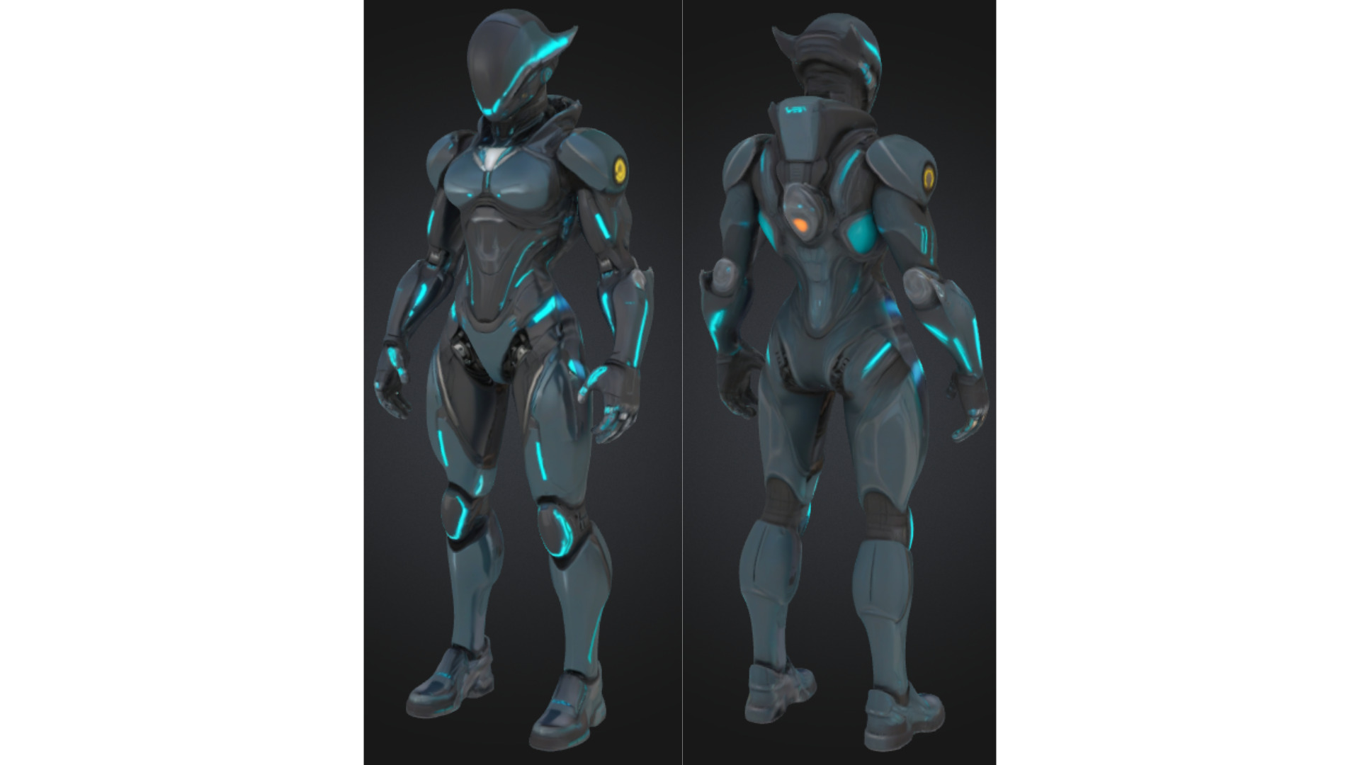 Female Sci-Fi Cyborg Character Low-poly 3D model_1