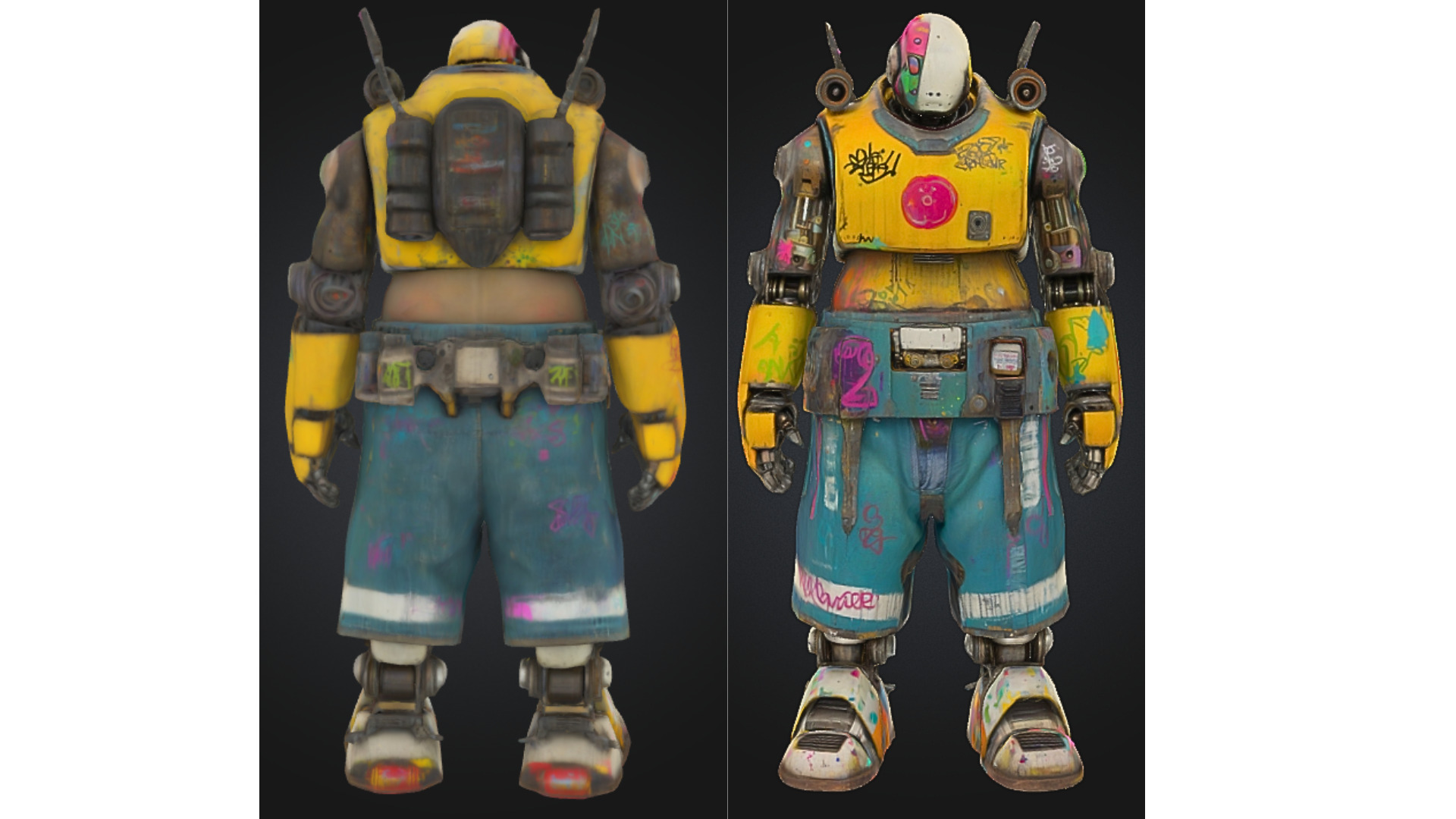 Colorful Urban Graffiti Robot Character Low-poly 3D model_2