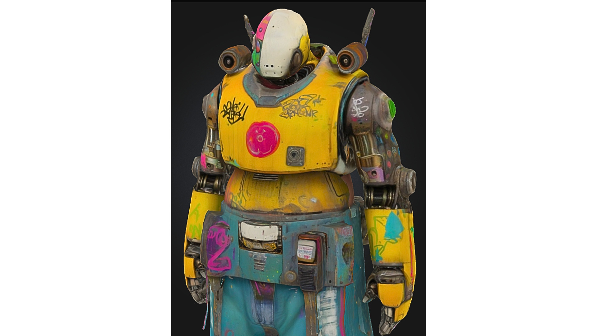 Colorful Urban Graffiti Robot Character Low-poly 3D model_4