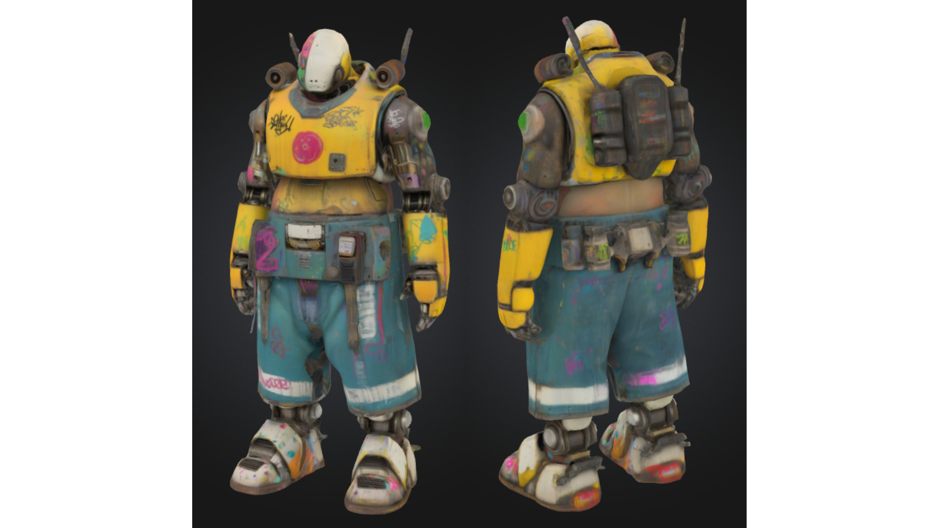 Colorful Urban Graffiti Robot Character Low-poly 3D model_1