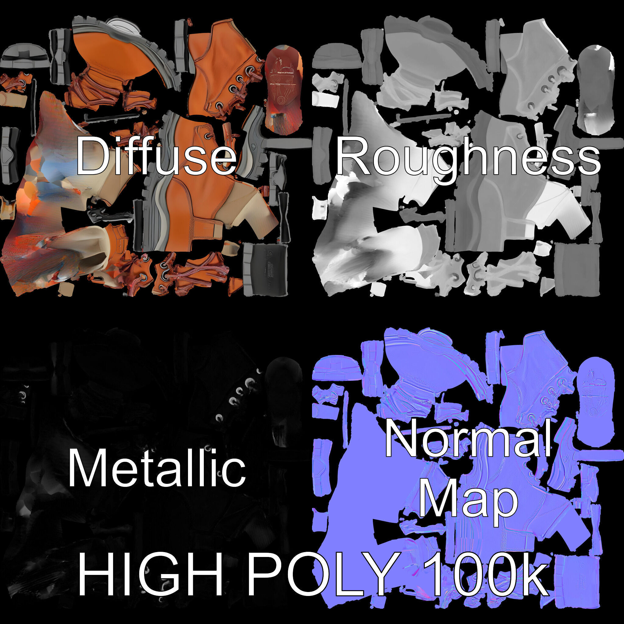 Rugged Hiking Boot Model Pack with Detailed Texture Low-poly 3D model_2