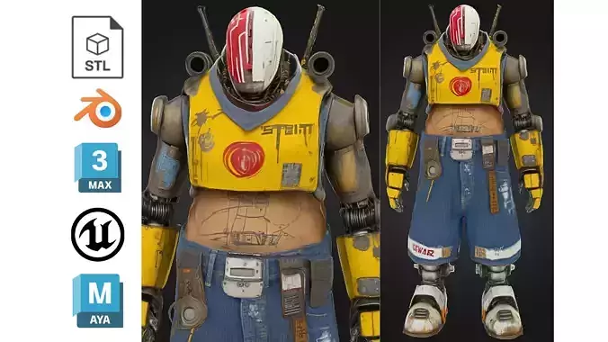 Urban Bot with Exposed Belly Low-poly 3D model