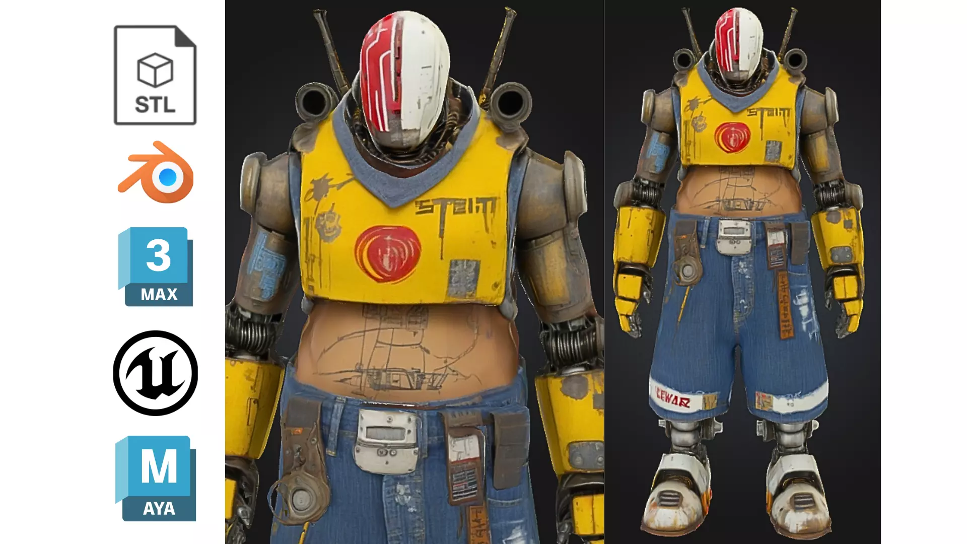 Urban Bot with Exposed Belly Low-poly 3D model_0