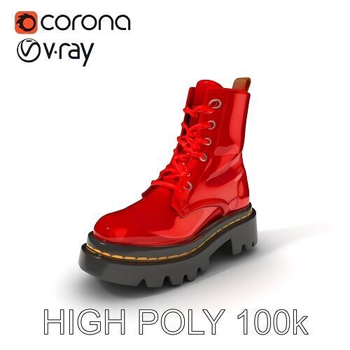 Stylish Red Combat Boot D Model Pack Low-poly 3D model
