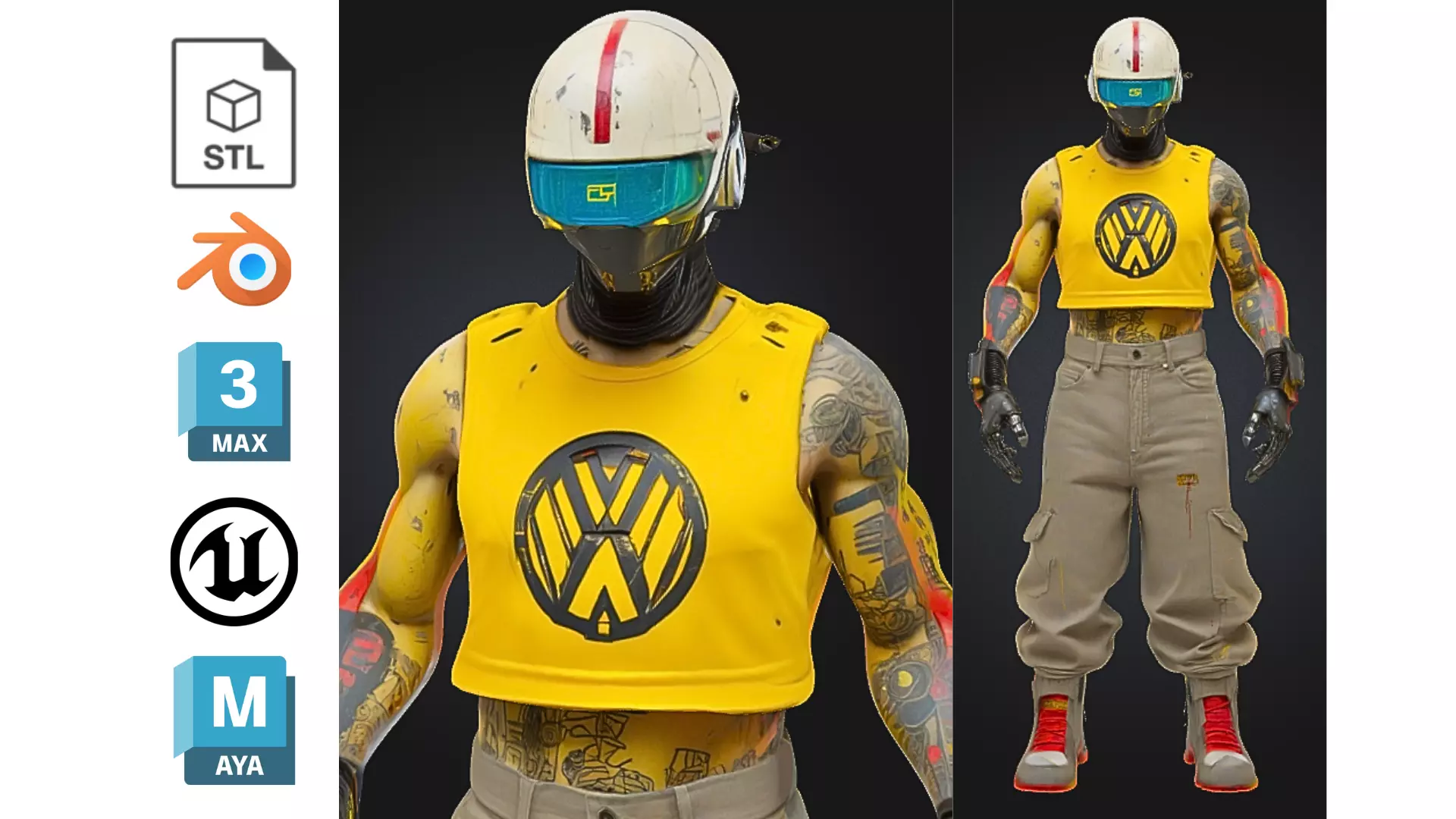 Tattooed Cyborg Street Punk Low-poly 3D model_0