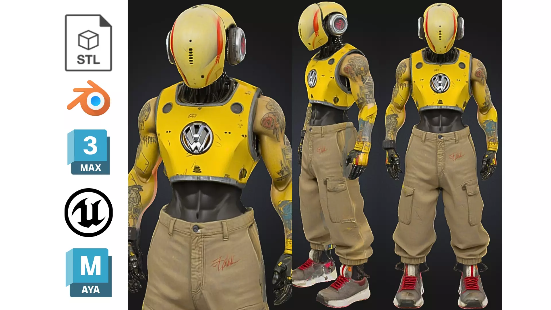 Stylized Cyberpunk Android with Tattoos Low-poly 3D model_0