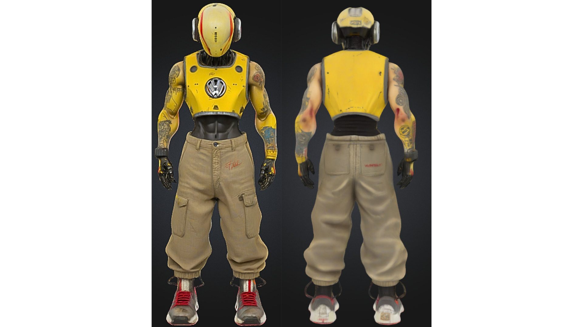 Stylized Cyberpunk Android with Tattoos Low-poly 3D model_1