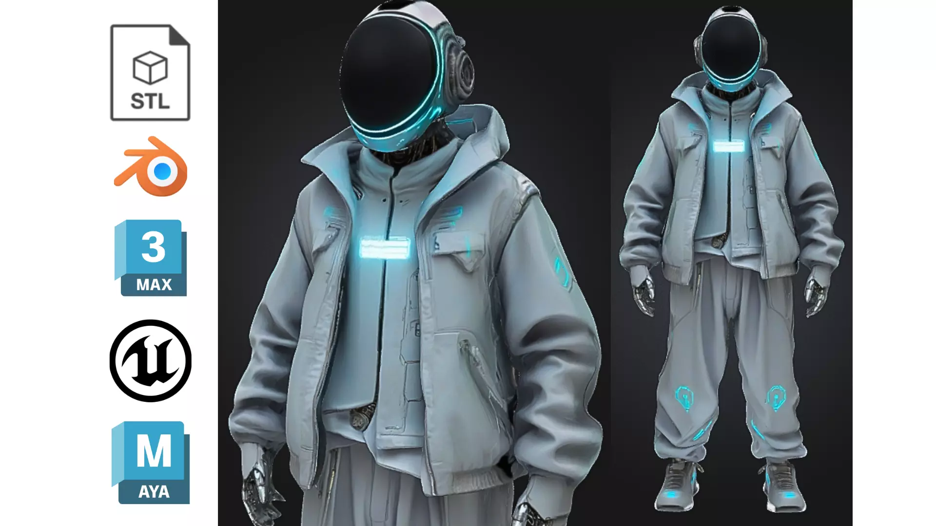 Futuristic Streetwear Android Urban Techwear Low-poly 3D model_0