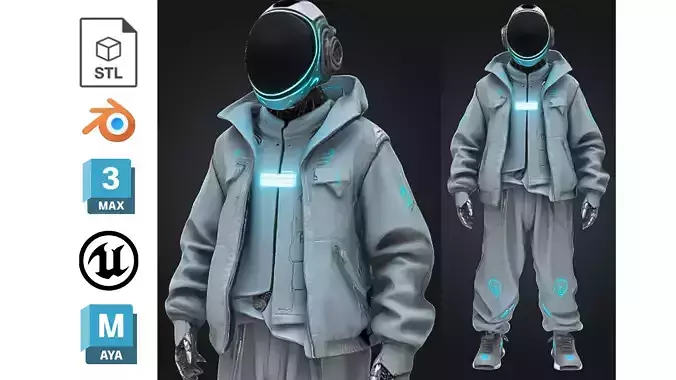 Futuristic Streetwear Android Urban Techwear Low-poly 3D model