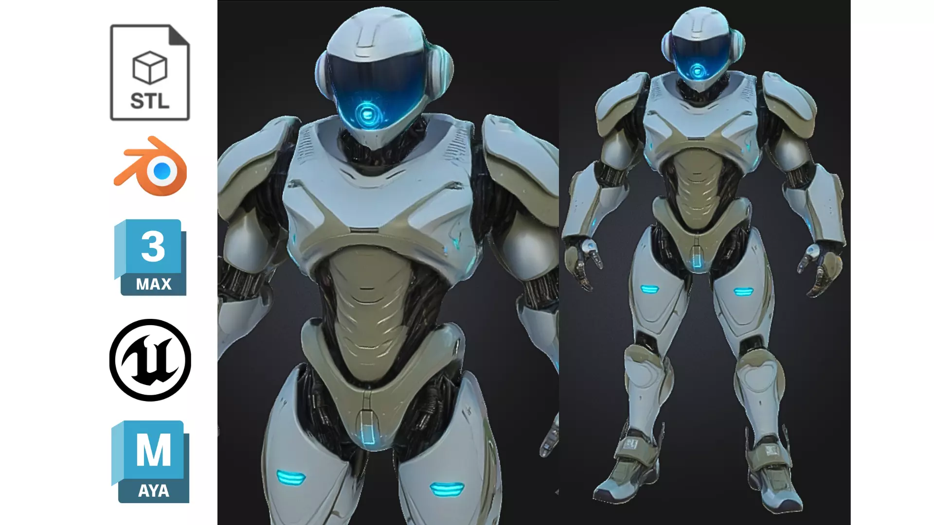 Futuristic White Android Robot Low-poly 3D model_0