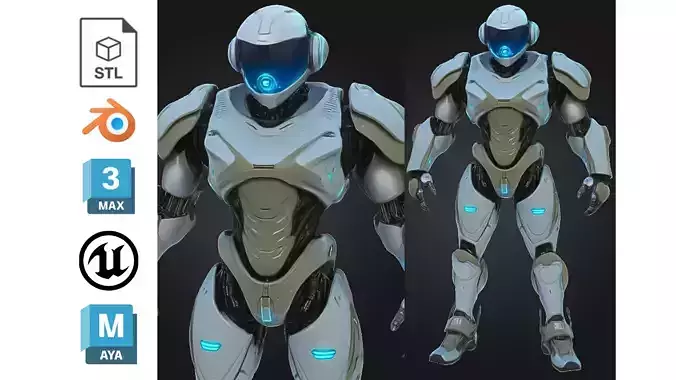 Futuristic White Android Robot Low-poly 3D model