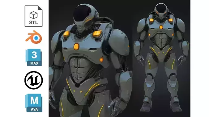Military Combat Android Armored Sci-fi soldier Low-poly 3D model