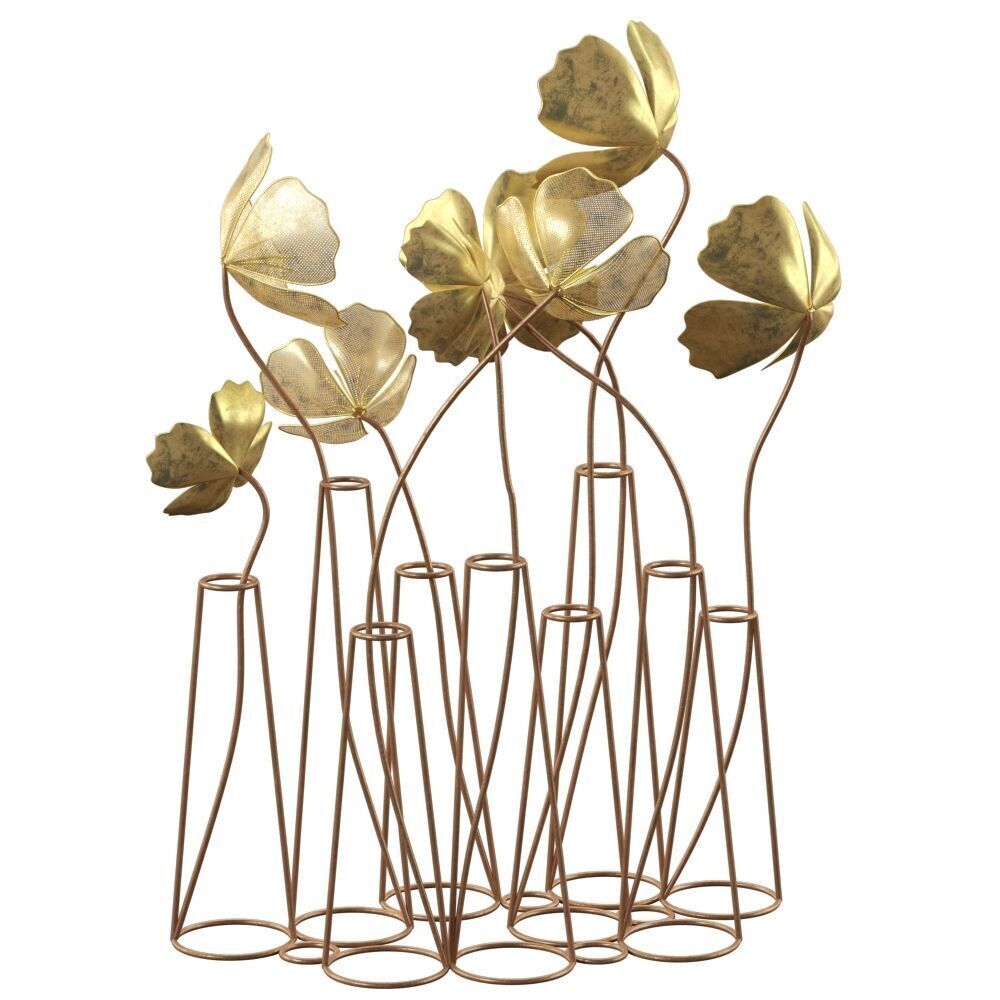 Gold Metal Flower Sculpture 3D model_4