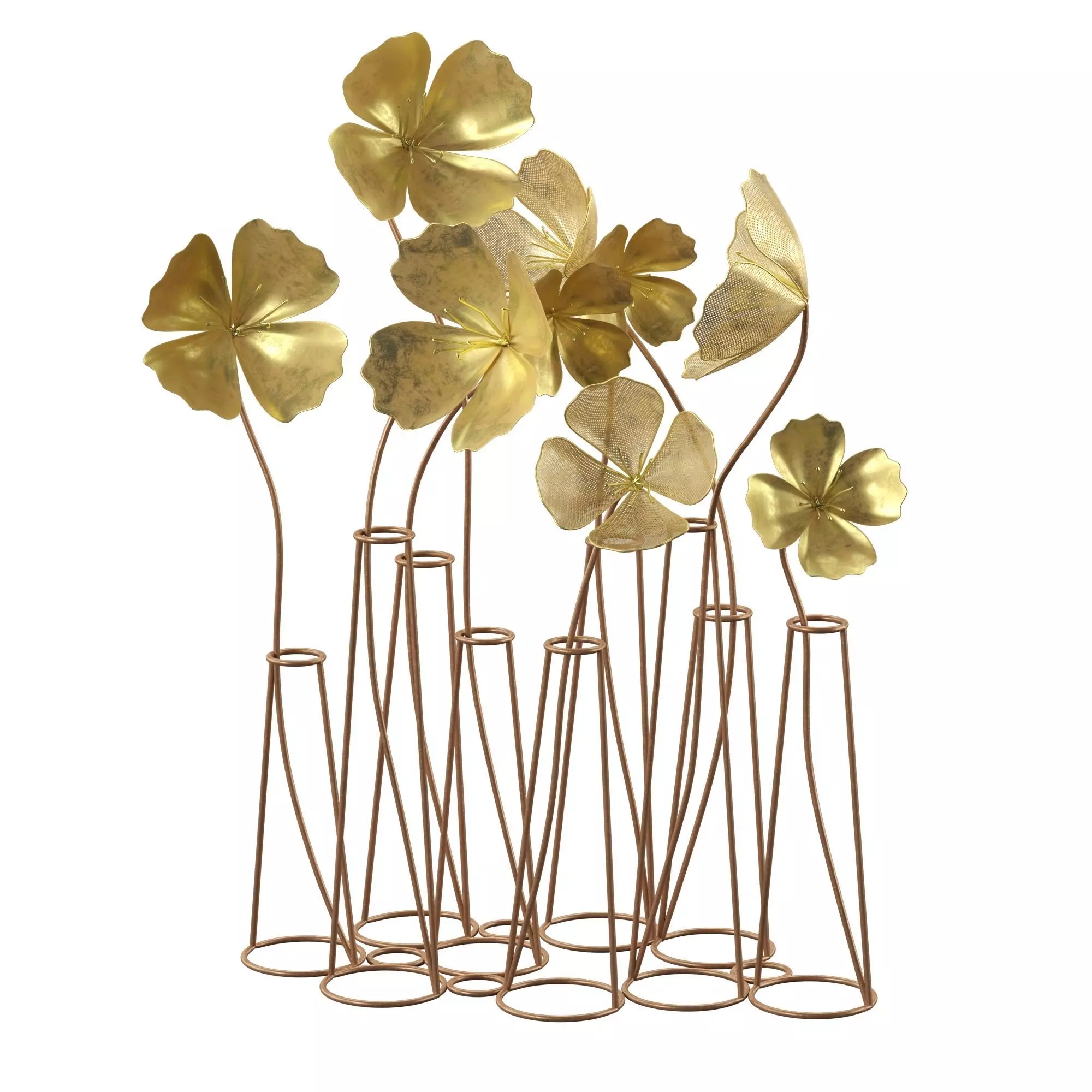 Gold Metal Flower Sculpture 3D model_0