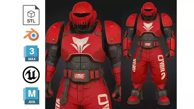 Red Combat Mech Soldier Sci-fi Warriorr
