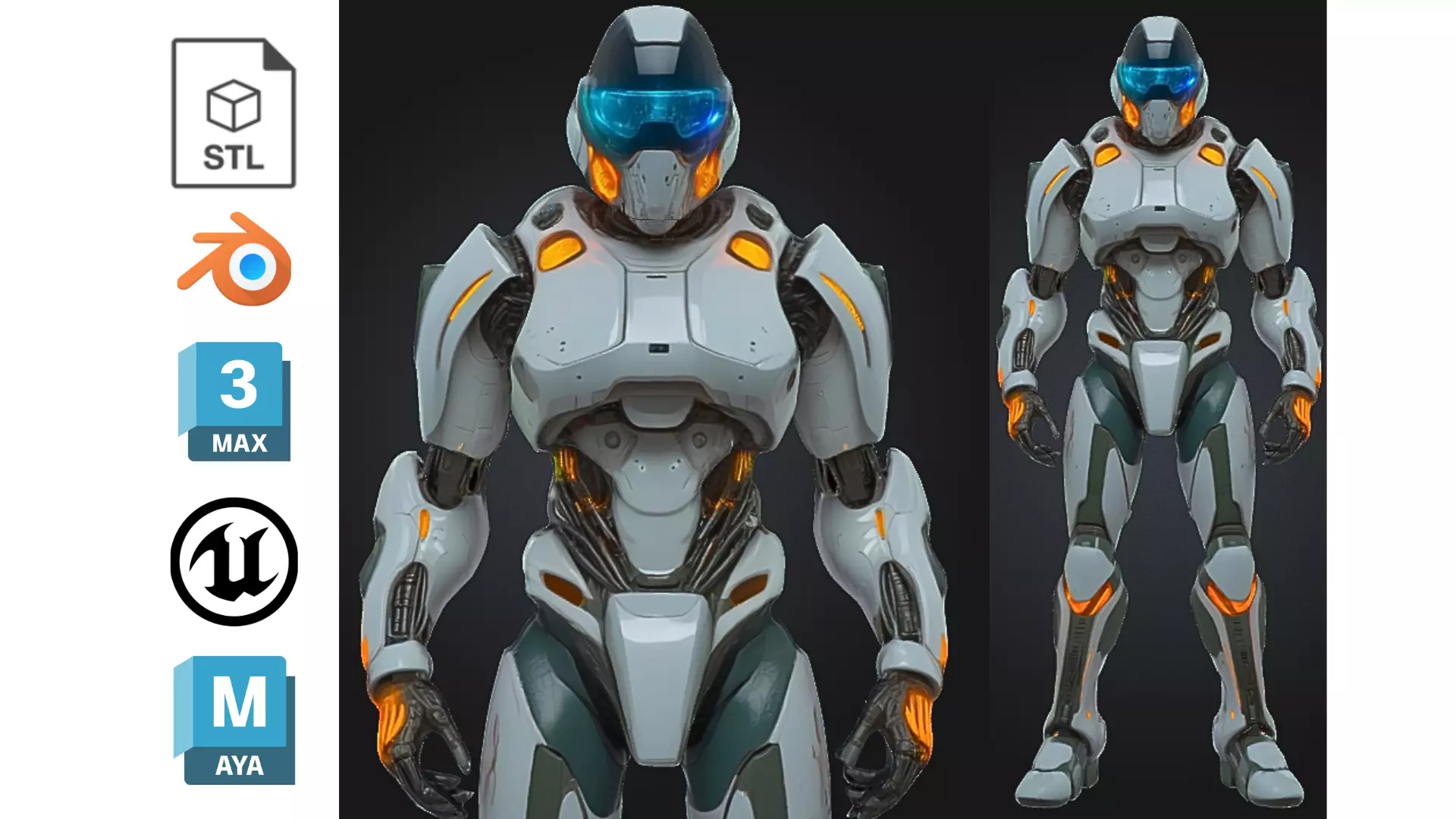 Futuristic White Orange Mech Low-poly 3D model_0