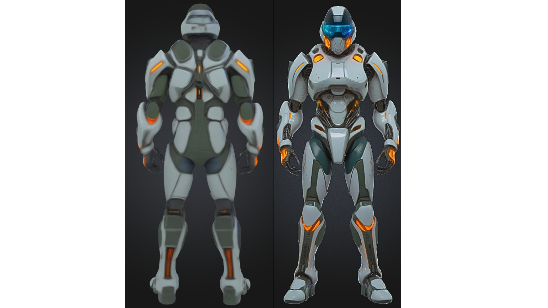 Futuristic White Orange Mech Low-poly 3D model_1