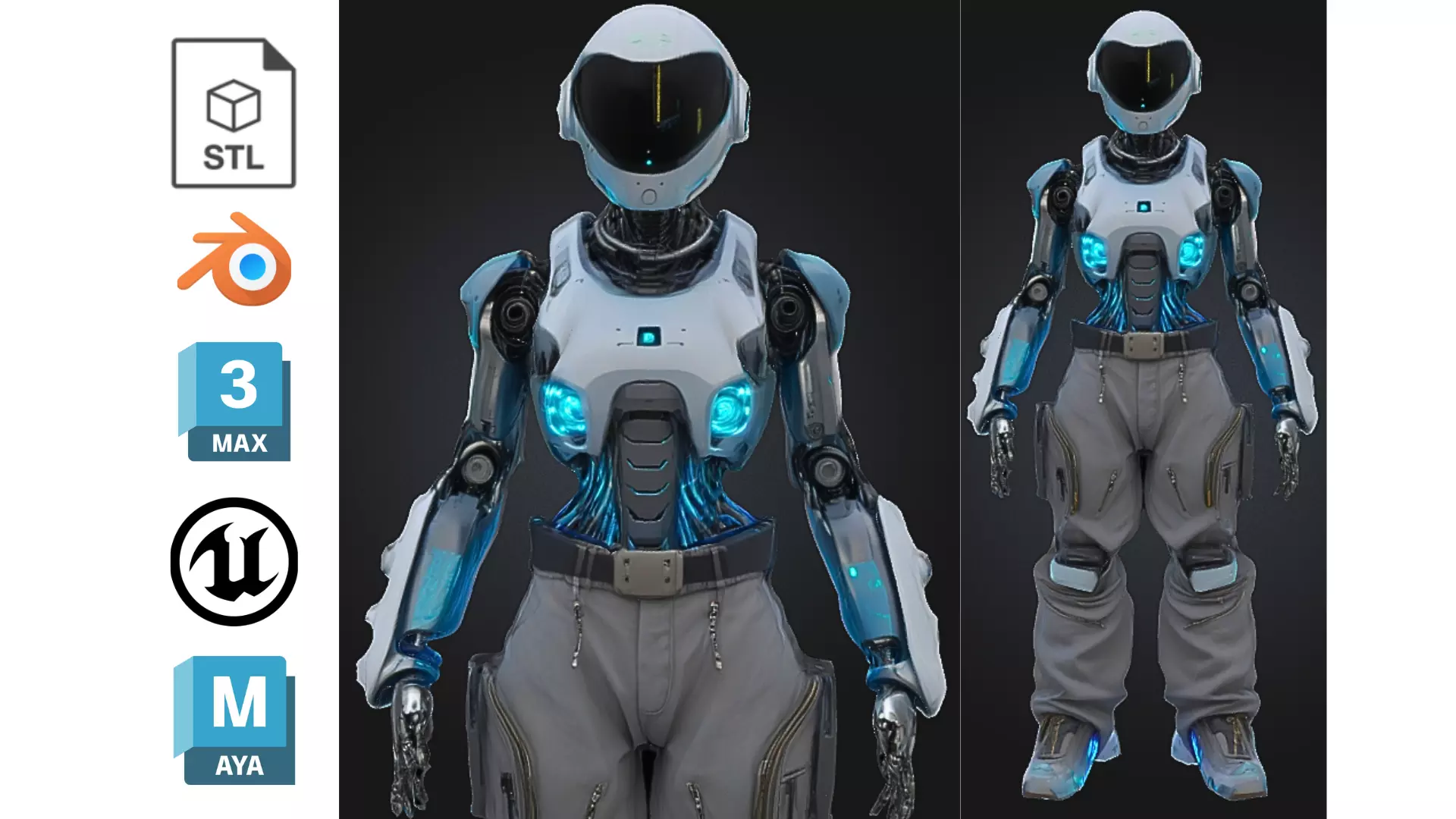 Futuristic Female Android Character Low-poly 3D model_0