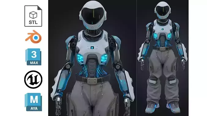 Futuristic Female Android Character Low-poly 3D model