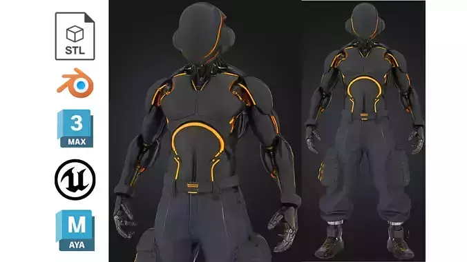 Black Futuristic Cyborg Character Low-poly 3D model