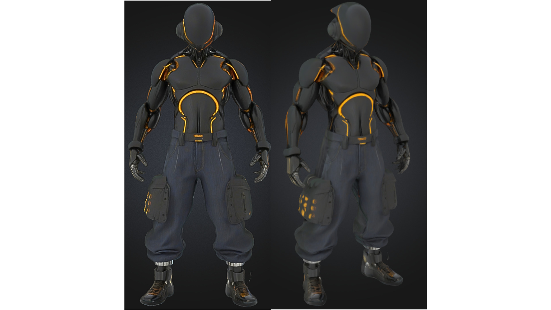 Black Futuristic Cyborg Character Low-poly 3D model_3