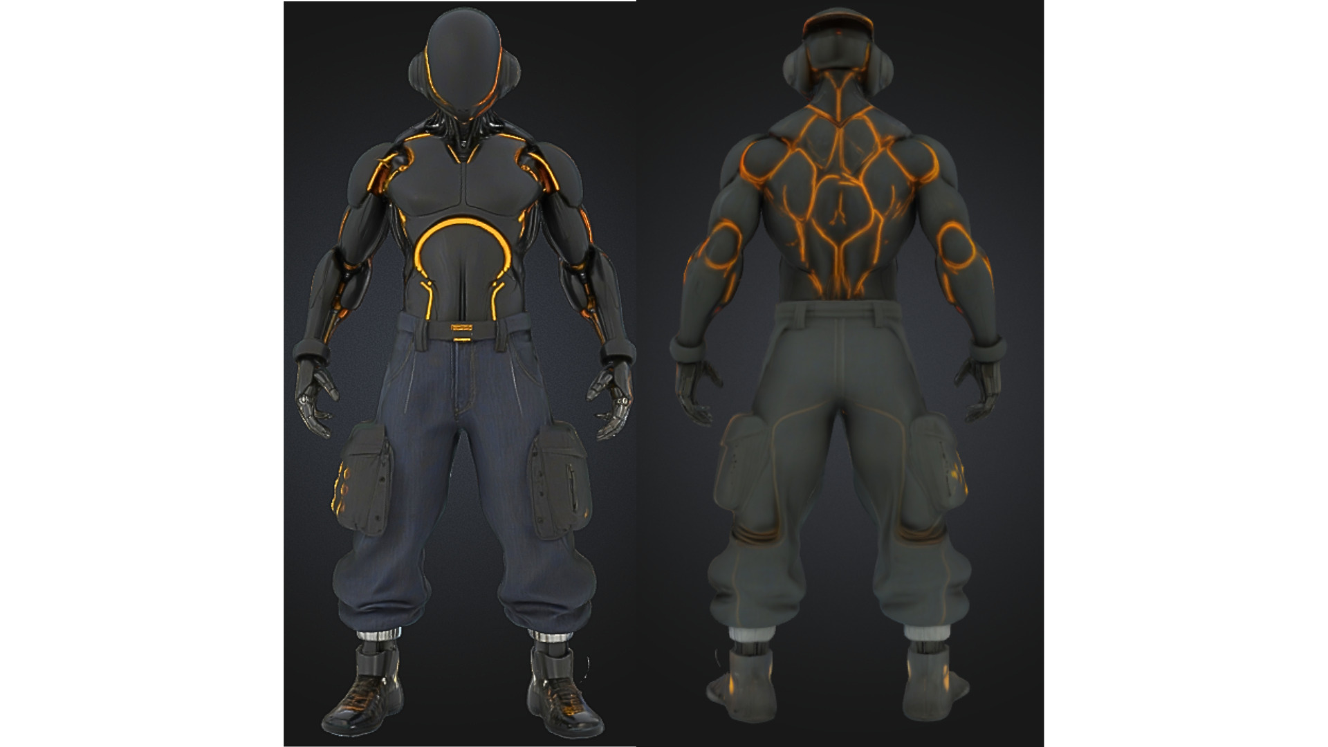 Black Futuristic Cyborg Character Low-poly 3D model_1