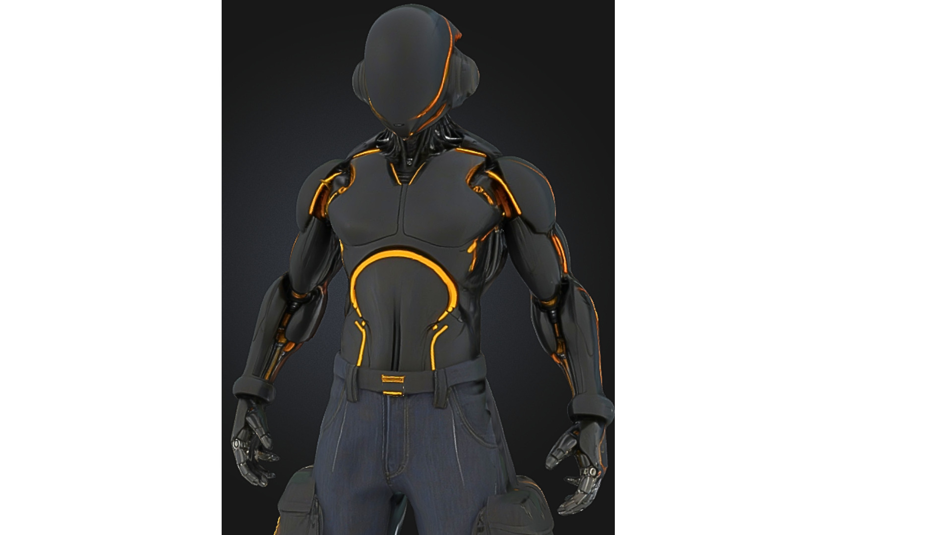 Black Futuristic Cyborg Character Low-poly 3D model_4