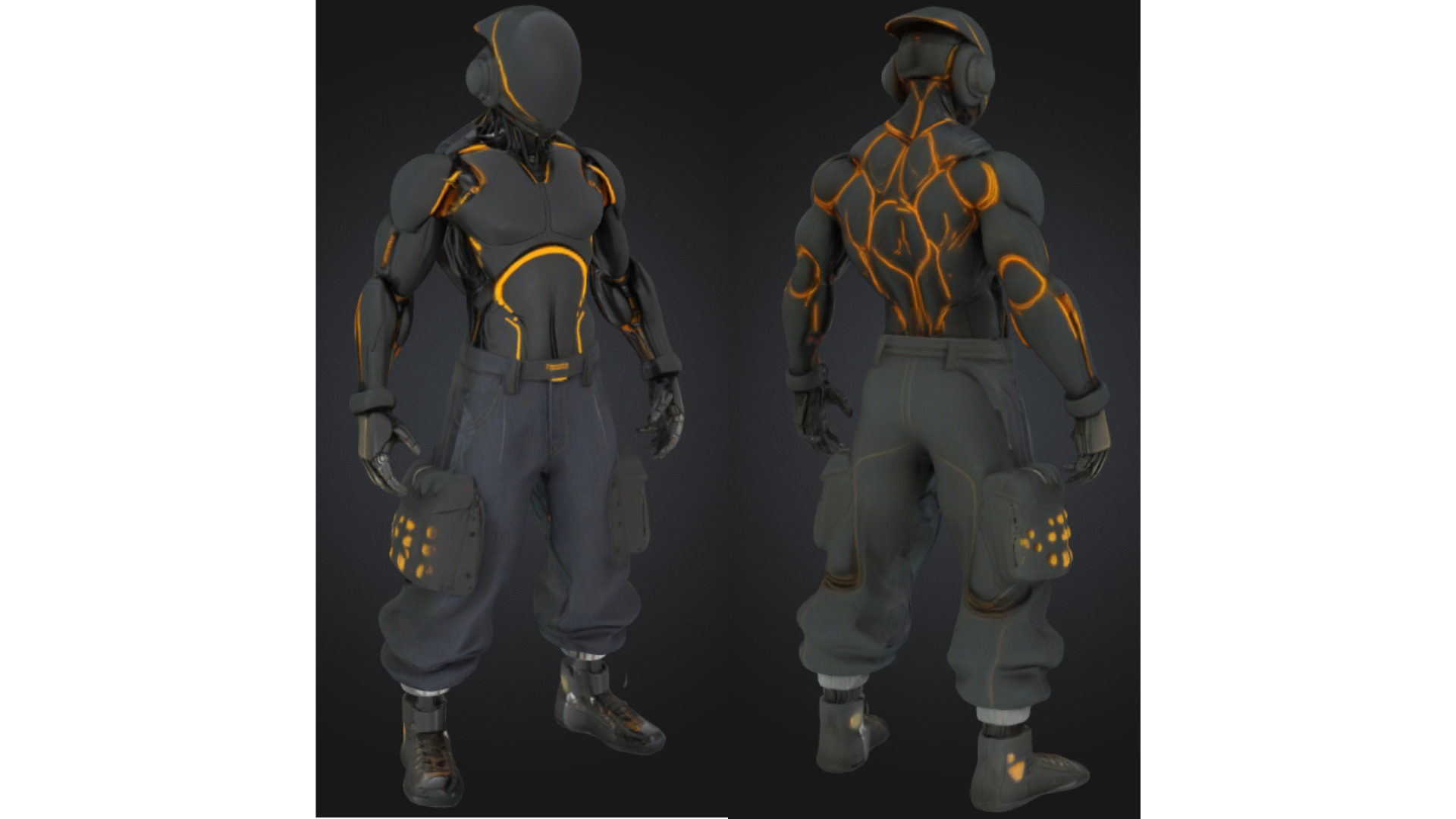 Black Futuristic Cyborg Character Low-poly 3D model_2